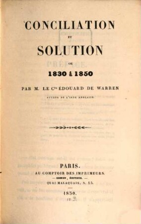 Conciliation et solution on 1830 et 1850