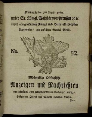 No. 32. Montags, den 7ten August 1780.