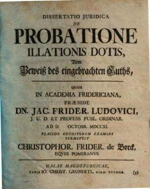 Disp. iur. de probatione illationis dotis