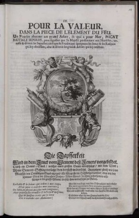 IV. Pour la valeur, dans la piece de l'element du feu = Die Tapfferkeit. Wird in dem Stück vom Element deß Feuers vorgebildet