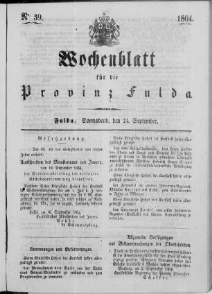 Nr. 39, Ausgabe vom 24. September 1864