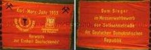 Fahne des Freien Deutschen Gewerkschaftsbundes anlässlich des Karl-Marx-Jahres