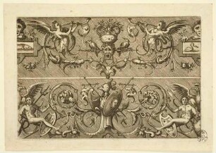 Groteske mit geflügelten Figuren und Kriegsgerät, Blatt 1 aus: Compertimenta pictoriis flosculis manubiisque