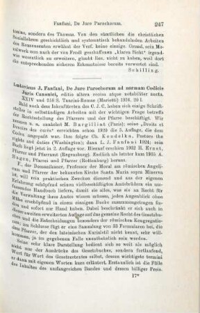 247-248 [Rezension] Fanfani, Ludovico J., De iure parochorum ad normam codicis iuris canonici