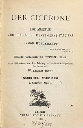 Der Cicerone : eine Anleitung zum Genuss der Kunstwerke Italiens, 2,3. Neuere Kunst ; 3, Malerei