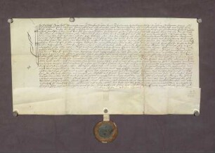 Gültbrief von Einwohnern, der Stadt Ladenburg und der Dörfer Schriesheim, Lützelsachsen, Heddesheim, Käfertal, Neckarhausen und Ilvesheim gegenüber der St. Sebastians-Kirche in Ladenburg.