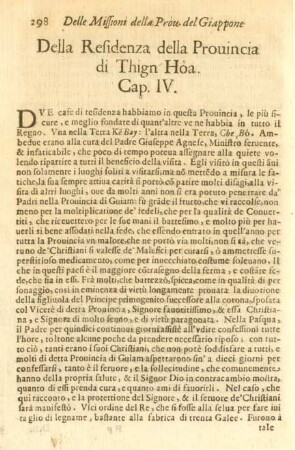 Cap. IV. Della Residenza della Provincia di Thign Hoa