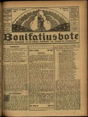 Erste Ausgabe vom Sonntag, den 29. August 1920.