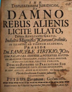 Disp. iur. de damno rebus alienis licite illato