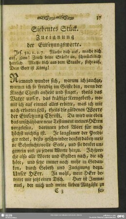 Siebentes Stück. Zueignung der Einsatzworte