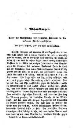 Ueber die Einführung der deutschen Literatur in die niederen Gelehrten-Schulen