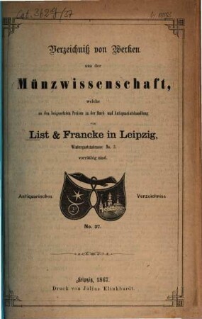 Lager-Verzeichnis, 37. 1867