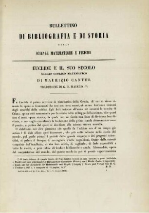 Euclide e il suo secolo. Saggio storico matematico di Maurizio Cantor.