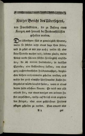Kurzer Bericht des Uibersetzers, ...