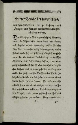 Kurzer Bericht des Uibersetzers, ...