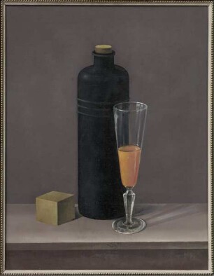 Flasche, Glas und Würfel