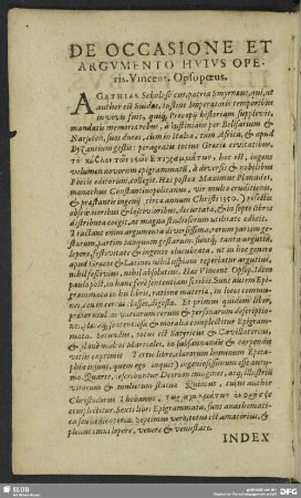 De Occasione Et Argumento Hutus Operis. Vincent. Opsopoeus