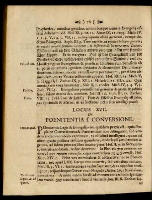 Locus XVII. De Poenitentia f. Conversione