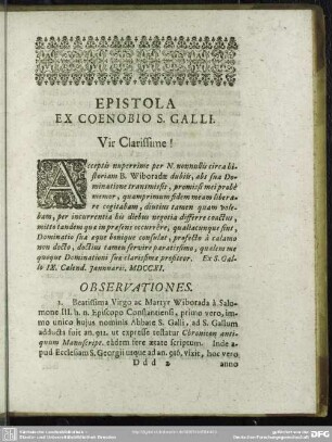 Epistola Ex Coenobio S. Galli.