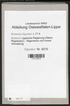 Zentralkommission zur Abwehrung der Cholera.- Tätigkeit.- Amt Brake, Bd. 5