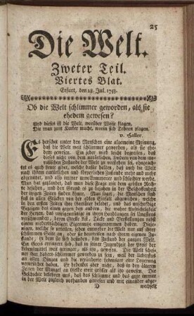 Viertes Blat. Erfurt, den 28. Jul. 1753.
