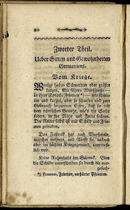 Zweeter Theil. Ueber Sitten und Gewohnheiten Germaniens.