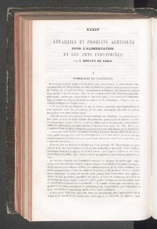 XXXIV Appareils et produits agricoles pour l'alimentation et les arts industriels