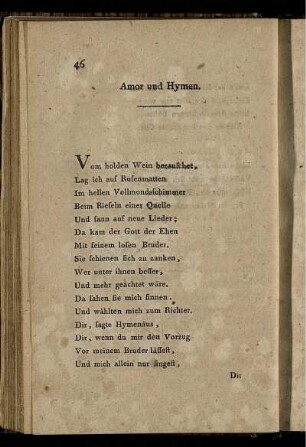 Amor und Hymen. - An Sie. Ueber den Wiederruf im Almanache 1787.