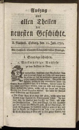 II. Nachlese. Coburg, den 10. Jan. 1750.