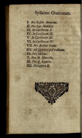 Syllabus Orationum.