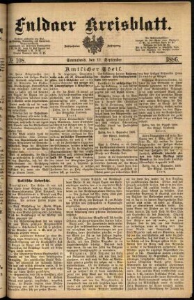 Erste Ausgabe vom Samstag, den 11. September 1886.
