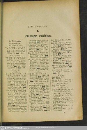 Erste Abtheilung. Behördenverzeichnis