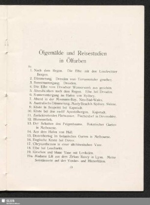 Ölgemälde und Reisestudien in Ölfarben
