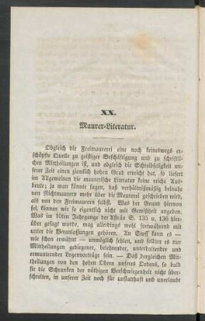 XX. Maurer-Literatur.