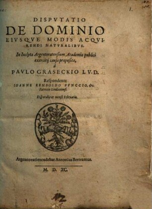 Disp. de dominio eiusque modis acquirendi naturalibus