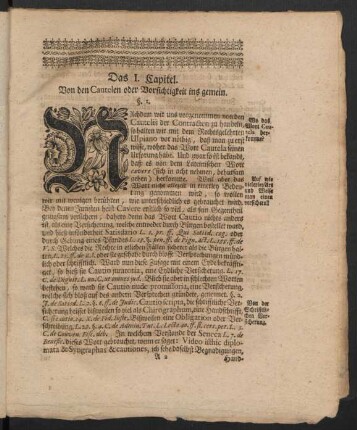 Das I. Capitel. Von den Cautelen oder Vorsichtigkeiten ins gemein.