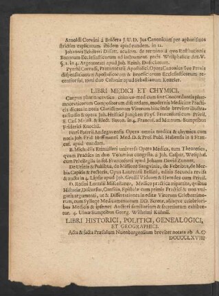 Libri Historici, Politici, Genealogici, Et Geographici.