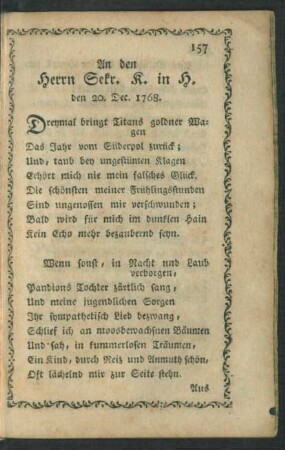 An den Herrn Sekr. K. in H. den 20. Dec. 1768.