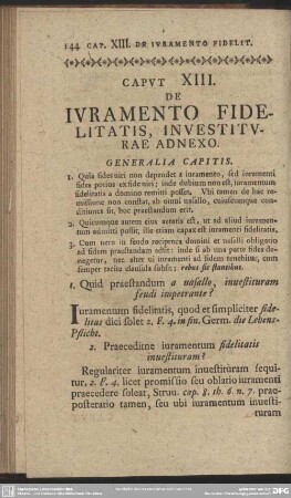 Caput XIII. De Iuramento Fidelitatis, Investiturae Adnexo