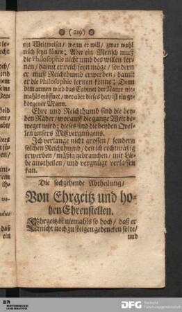 Die sechzehende Abtheilung/ Von Ehrgeitz und hohen Ehrenstellen.