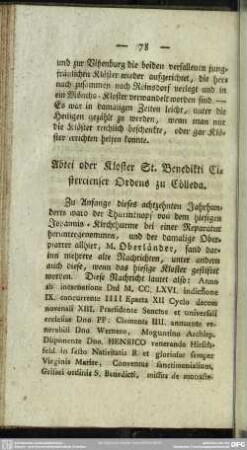 Abtei oder Kloster St. Benedikti Cistercienser Ordens zu Cölleda
