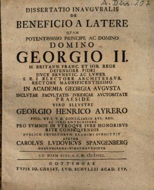 Dissertatio inauguralis de beneficio a latere