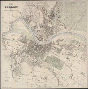 Plan von Dresden, 1:10 000, Lithographie, 1895 : Plan von Dresden. 1895. Bearb. vom Vermessungsamt der Stadt Dresden. 1:10 000. 9. Aufl. Dresden: Kaufmann 1895. 86 x 86 cm (Lith.)
