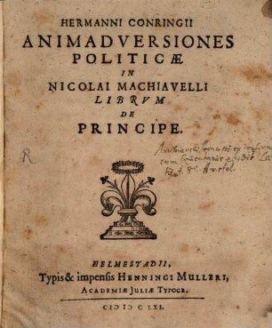 Animadversiones politicae in Nicol. Machiavelli librum de principe
