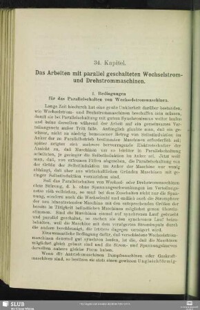 34. Kapitel. Das Arbeiten mit parallel geschalteten Wechselstrom- und Drehstrommaschinen.