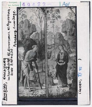 Pietro Perugino: Kreuzigung, SEitentafel mit Hl. Hieronymus und Hl. Maria Magdalena. St. Petersburg, Eremitage