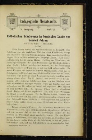 Katholisches Schulwesen im bergischen Lande vor hundert Jahren : (Schluß)