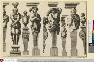 [Sockel mit Vase und Büste, Karyatiden und Atlanten; Supports de vases et de bustes, et cariatides]
