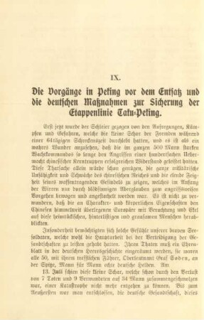 IX. Die Vorgänge in Peking vor dem Entsatz und die deutschen Maßnahmen zur Sicherung der Etappenlinie Taku-Peking