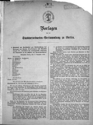 1891: Vorlagen für die Stadtverordnetenversammlung der Stadt Berlin